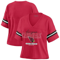 Arizona Cardinals WEAR by Erin Andrews Women's Color Block Boxy Modest Crop V-Neck T-Shirt - Cardinal T-shirts