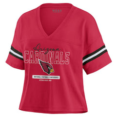 Arizona Cardinals WEAR by Erin Andrews Women's Color Block Boxy Modest Crop V-Neck T-Shirt - Cardinal T-shirts