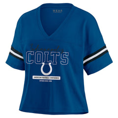 Indianapolis Colts WEAR by Erin Andrews Women's Color Block Boxy Modest Crop V-Neck T-Shirt - Royal T-shirts