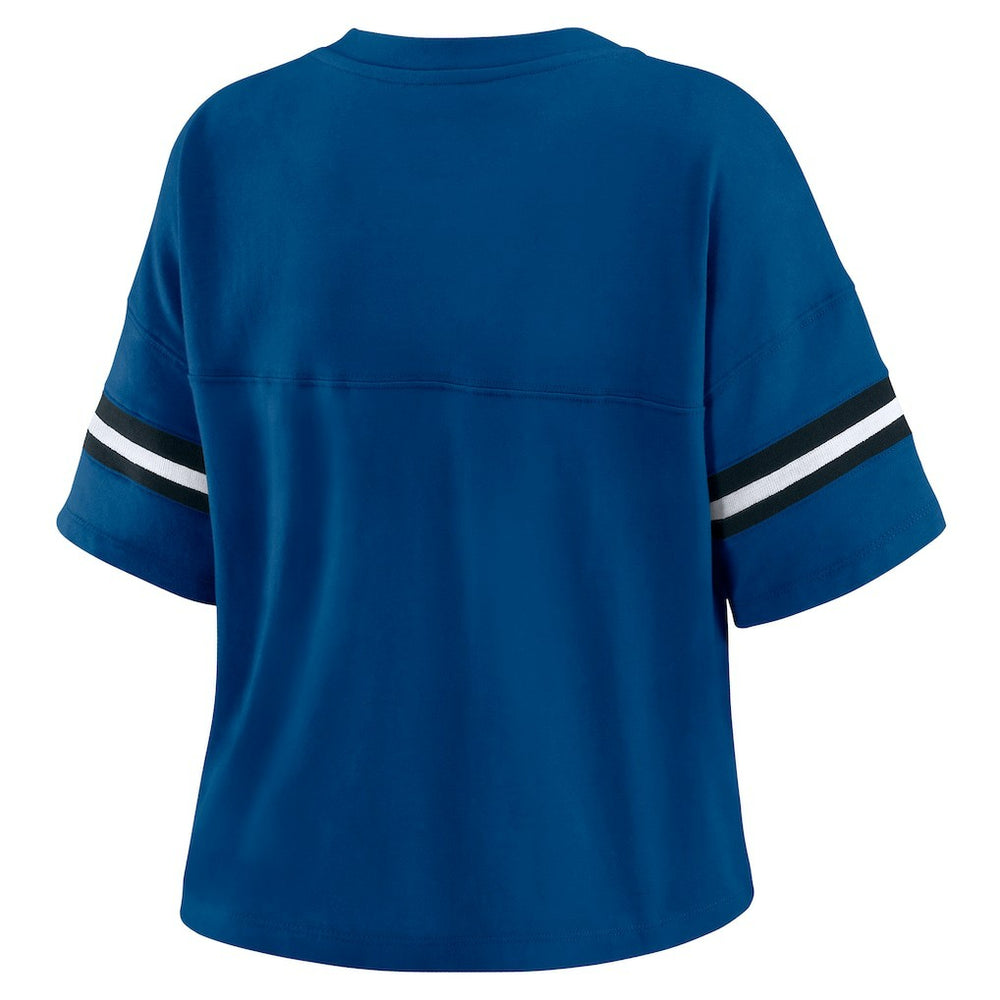 Indianapolis Colts WEAR by Erin Andrews Women's Color Block Boxy Modest Crop V-Neck T-Shirt - Royal T-shirts