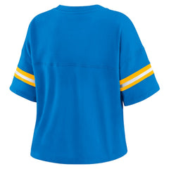 Los Angeles Chargers WEAR by Erin Andrews Women's Color Block Boxy Modest Crop V-Neck T-Shirt - Powder Blue T-shirts