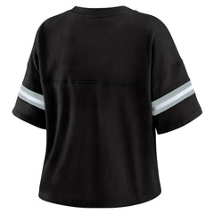 Las Vegas Raiders WEAR by Erin Andrews Women's Color Block Boxy Modest Crop V-Neck T-Shirt - Black T-shirts