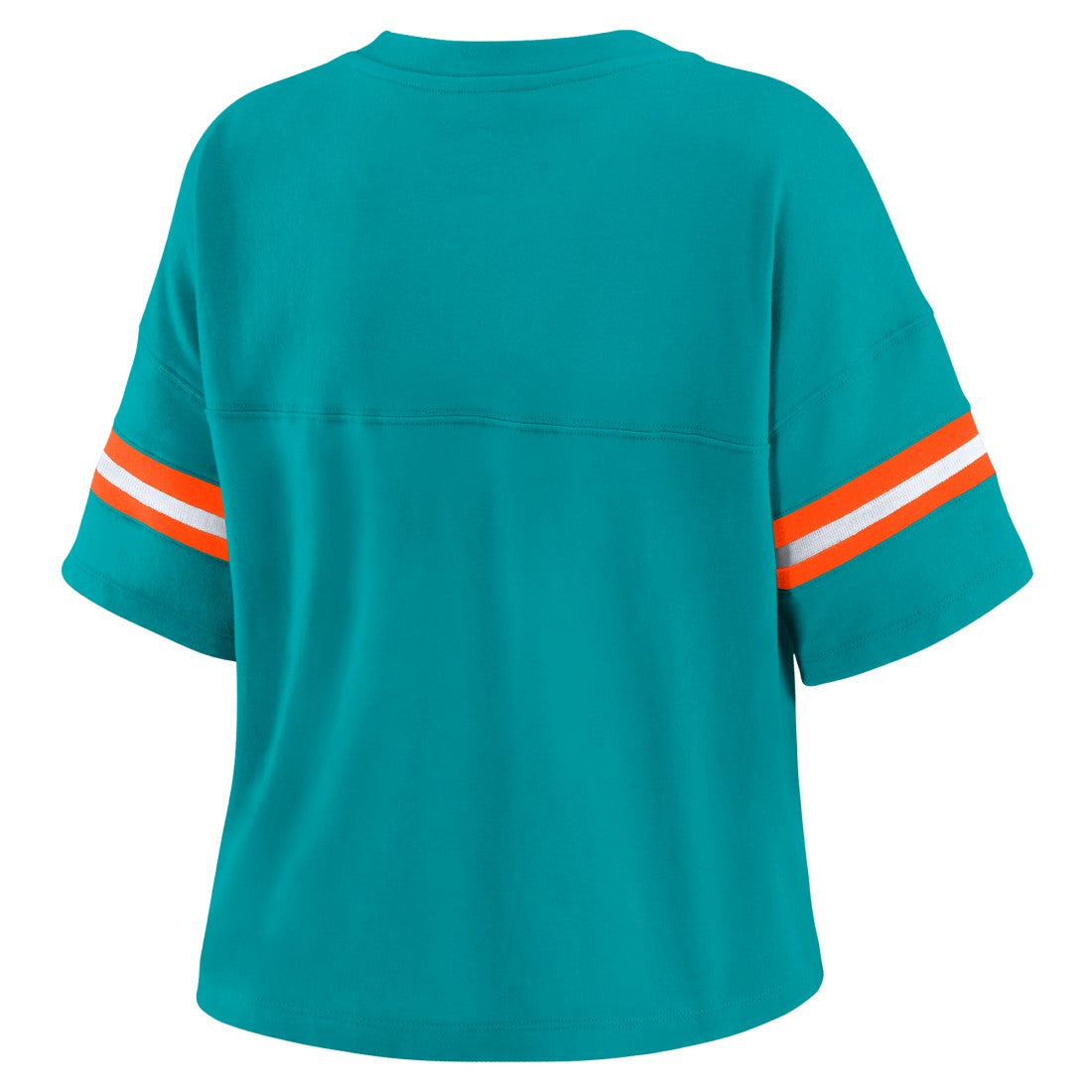 Miami Dolphins WEAR by Erin Andrews Women's Color Block Boxy Modest Crop V-Neck T-Shirt - Aqua T-shirts