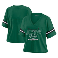 New York Jets WEAR by Erin Andrews Women's Color Block Boxy Modest Crop V-Neck T-Shirt - Green T-shirts
