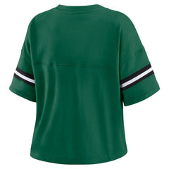 New York Jets WEAR by Erin Andrews Women's Color Block Boxy Modest Crop V-Neck T-Shirt - Green T-shirts