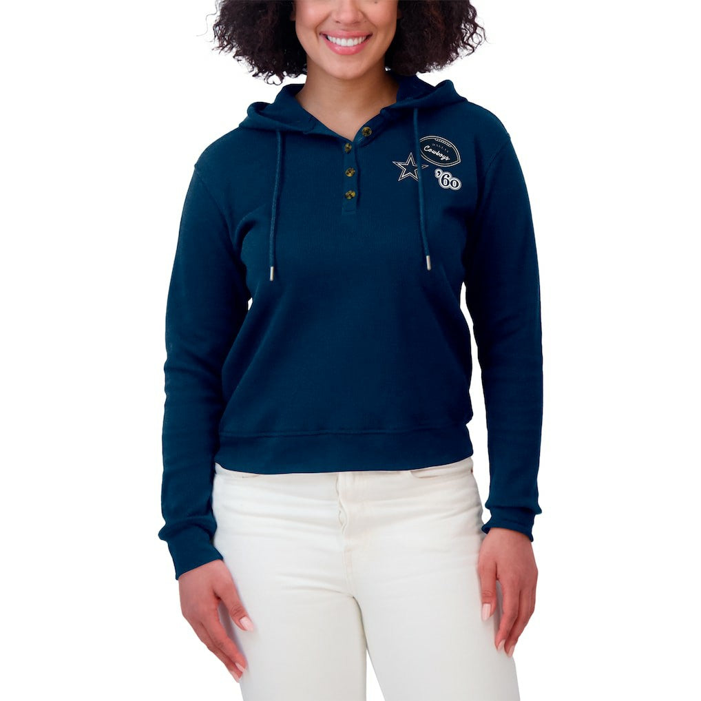 Dallas Cowboys WEAR by Erin Andrews Women's Waffle Hoodie Pullover Top - Navy Hoodies
