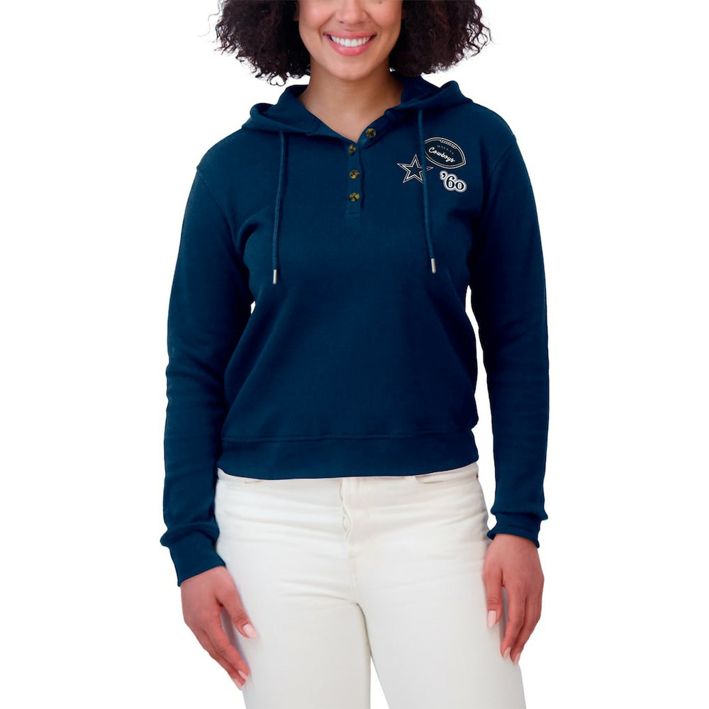 Dallas Cowboys WEAR by Erin Andrews Women's Waffle Hoodie Pullover Top - Navy Hoodies