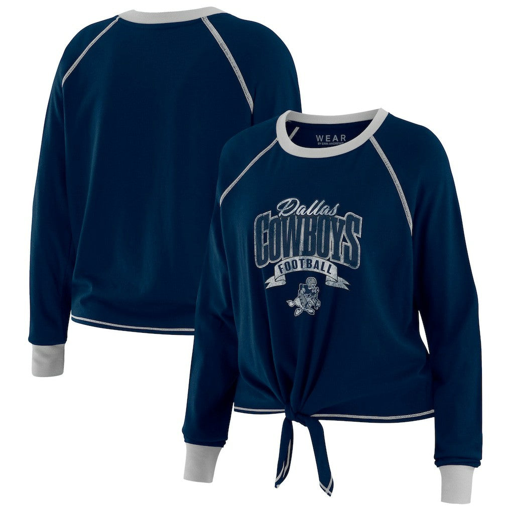 Dallas Cowboys WEAR by Erin Andrews Women's Tie-Front Long Sleeve Top - Navy/ Tops