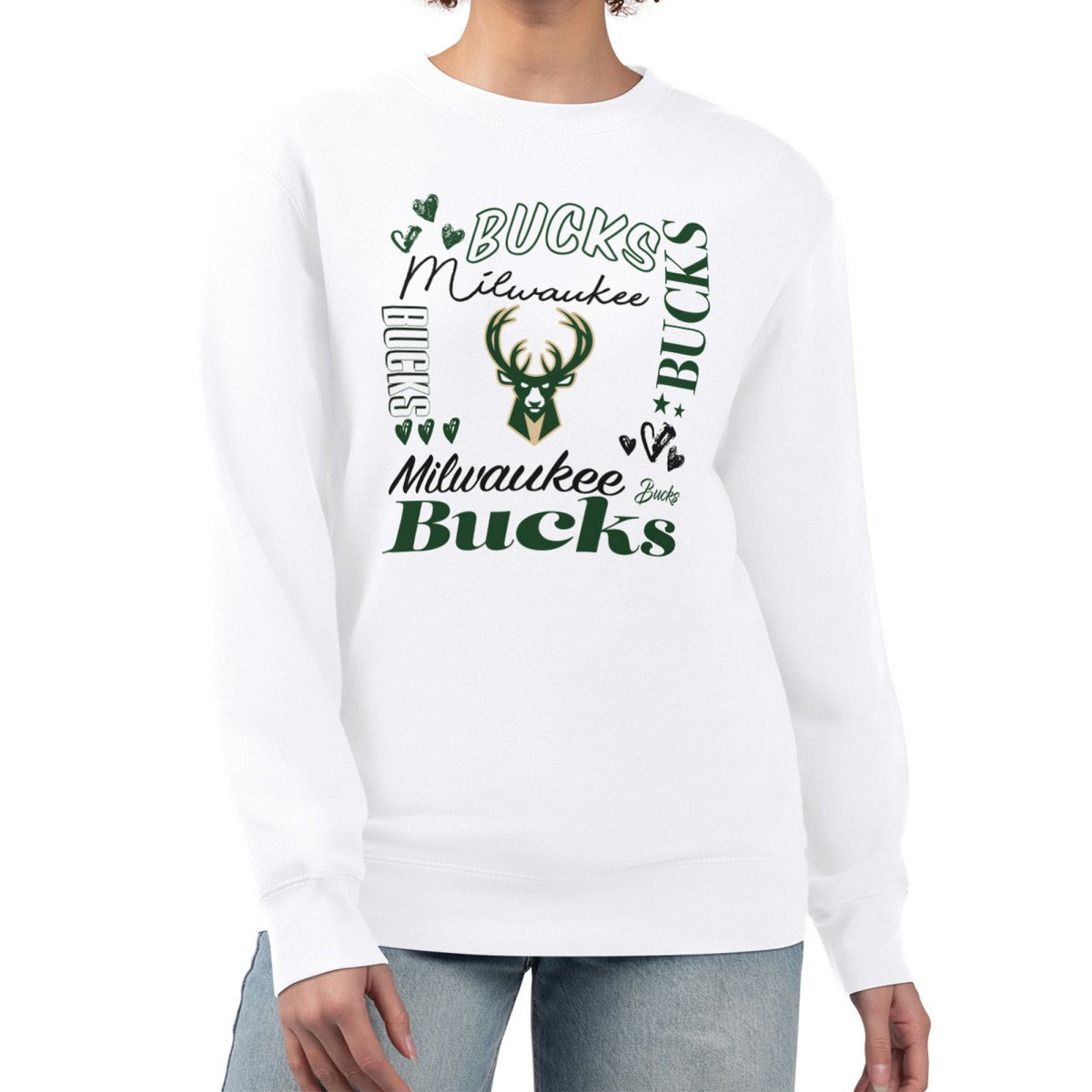 Milwaukee Bucks G-III 4Her by Carl Banks Women's Collage Team Graphic Fleece Pullover Sweatshirt White