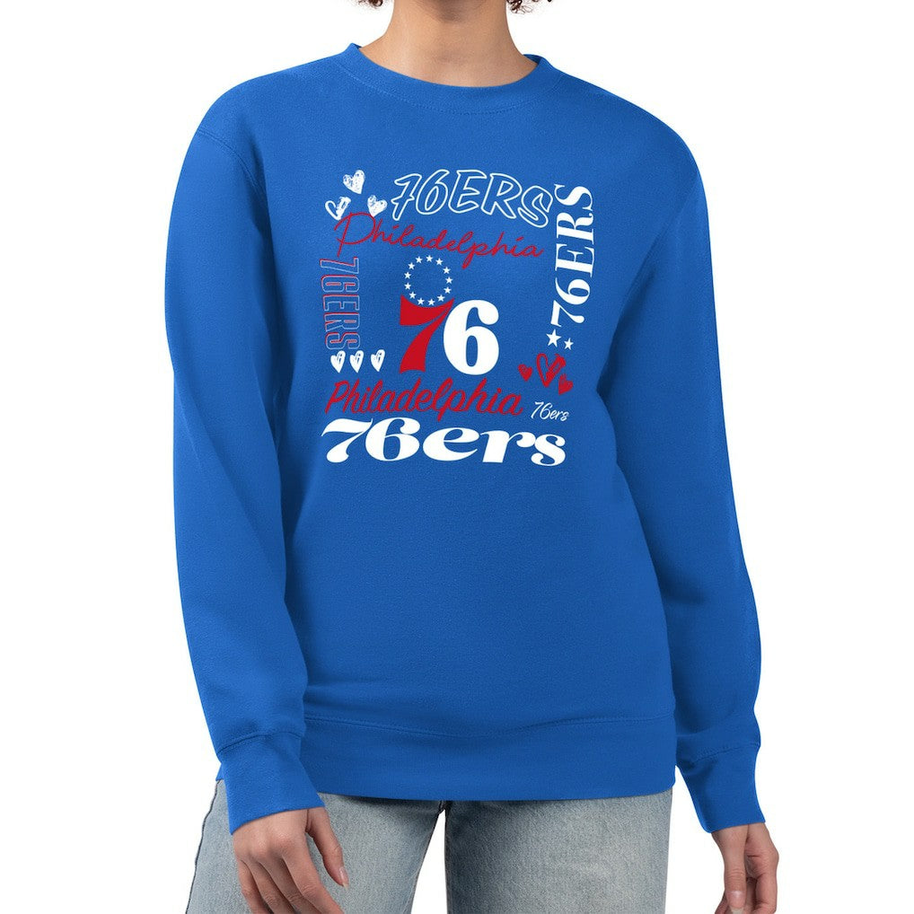 Philadelphia 76ers G-III 4Her by Carl Banks Women's Collage Team Graphic Fleece Pullover Sweatshirt Royal outlet