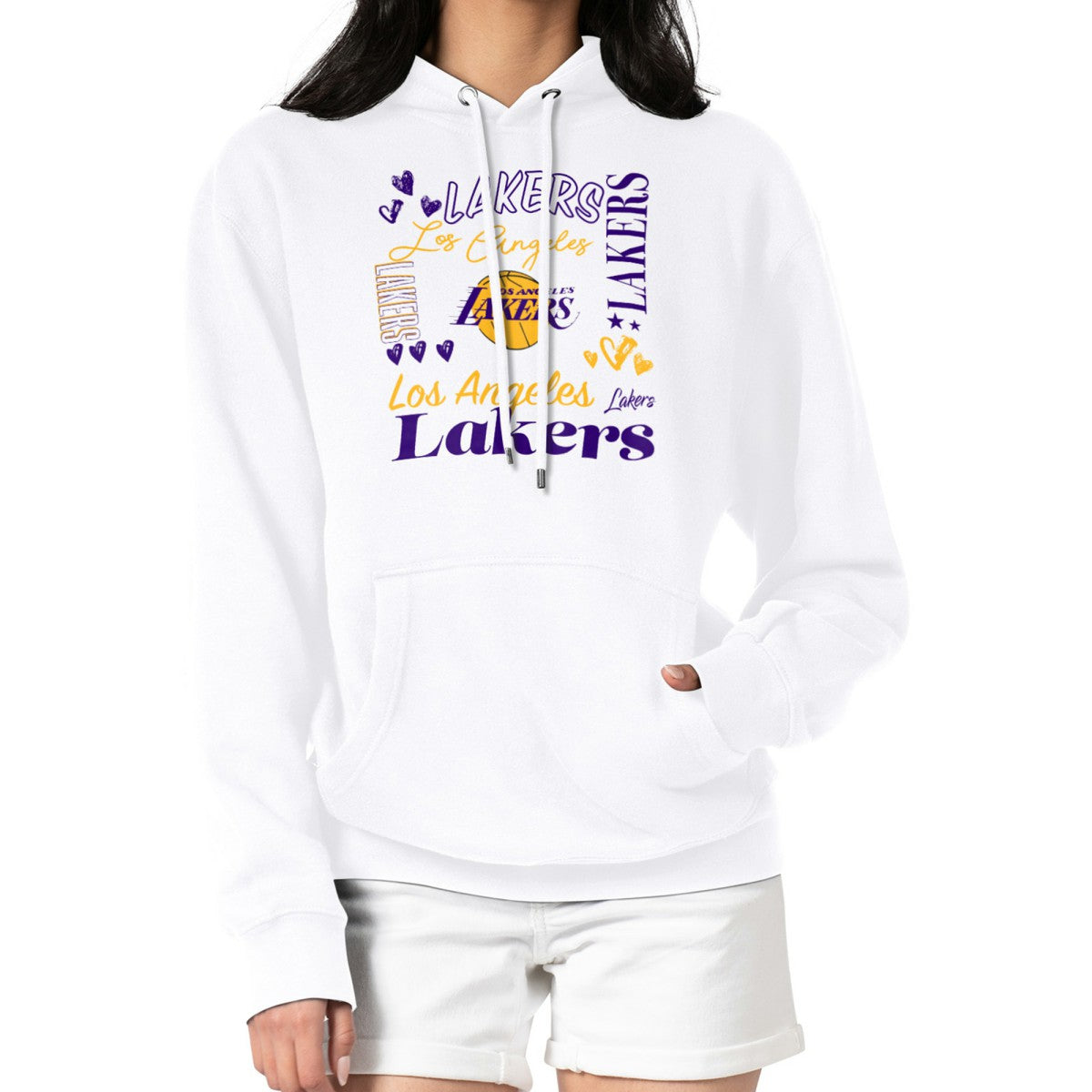 Los Angeles Lakers G-III 4Her by Carl Banks Women's Team Collage Graphic Fleece Pullover Hoodie White
