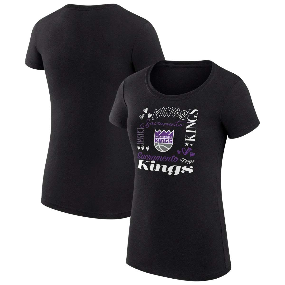 Sacramento Kings G-III 4Her by Carl Banks Women's Super-Slim Fit Lightweight Team Name Collage Graphic T-Shirt Black