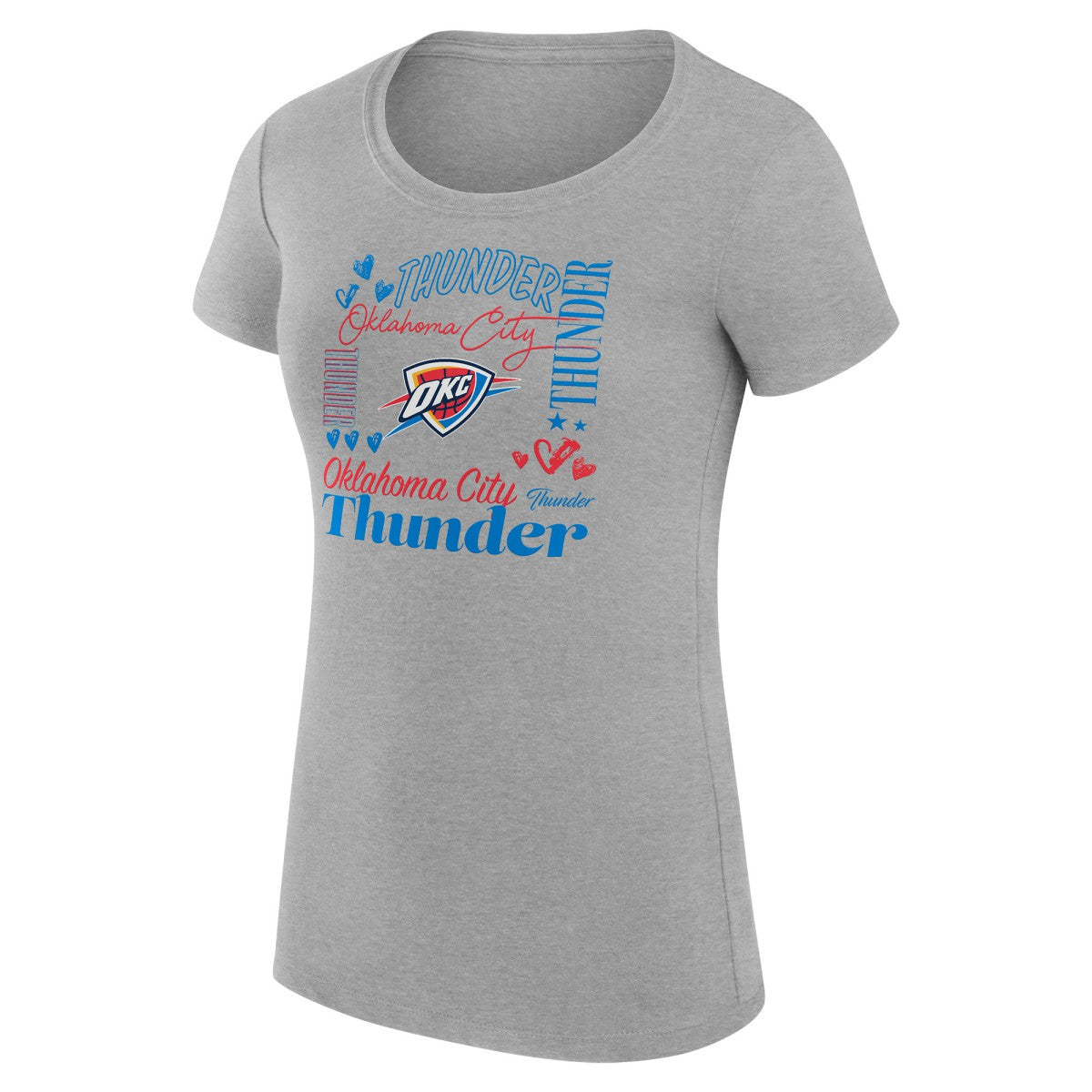 Oklahoma City Thunder G-III 4Her by Carl Banks Women's Super-Slim Fit Lightweight Team Name Collage Graphic T-Shirt Heather Gray outlet