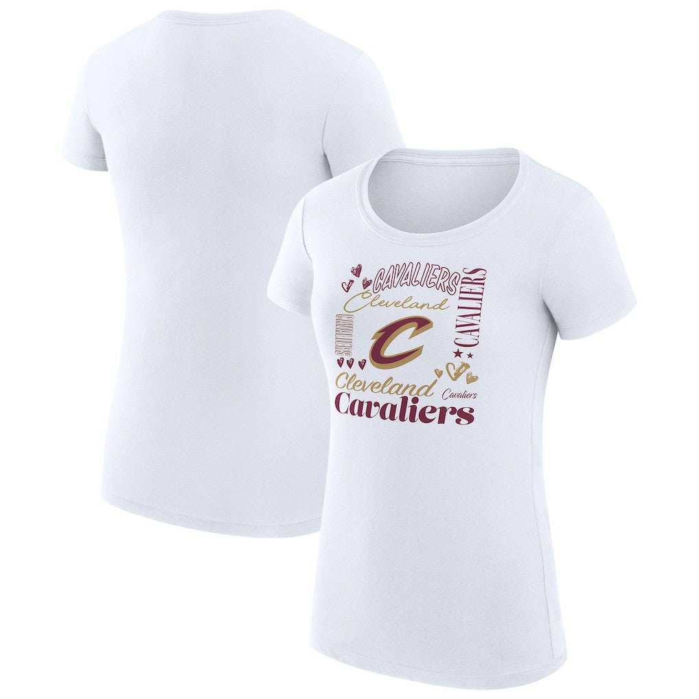 Cleveland Cavaliers G-III 4Her by Carl Banks Women's Super-Slim Fit Lightweight Team Name Collage Graphic T-Shirt White