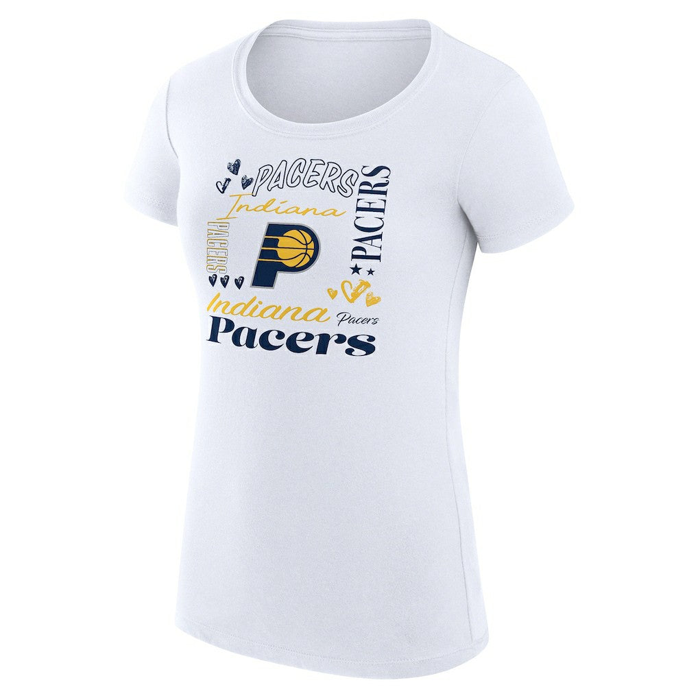 Indiana Pacers G-III 4Her by Carl Banks Women's Super-Slim Fit Lightweight Team Name Collage Graphic T-Shirt White