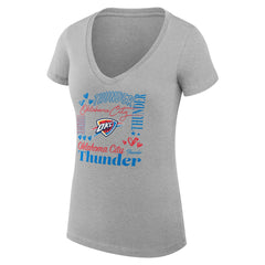 Oklahoma City Thunder G-III 4Her by Carl Banks Women's Super-Slim Fit Lightweight Team Name Collage Graphic V-Neck T-Shirt Heather Gray