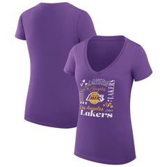 Los Angeles Lakers G-III 4Her by Carl Banks Women's Super-Slim Fit Lightweight Team Name Collage Graphic V-Neck T-Shirt Purple