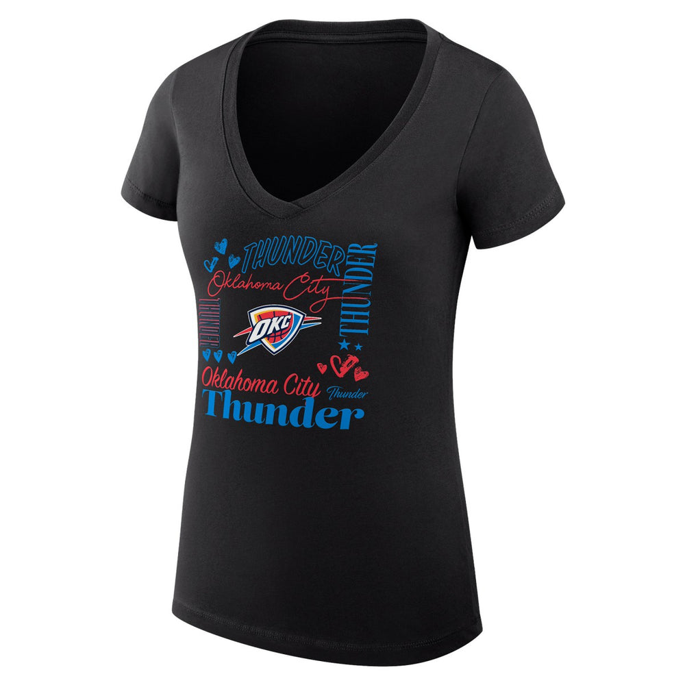 Oklahoma City Thunder G-III 4Her by Carl Banks Women's Super-Slim Fit Lightweight Team Name Collage Graphic V-Neck T-Shirt Black