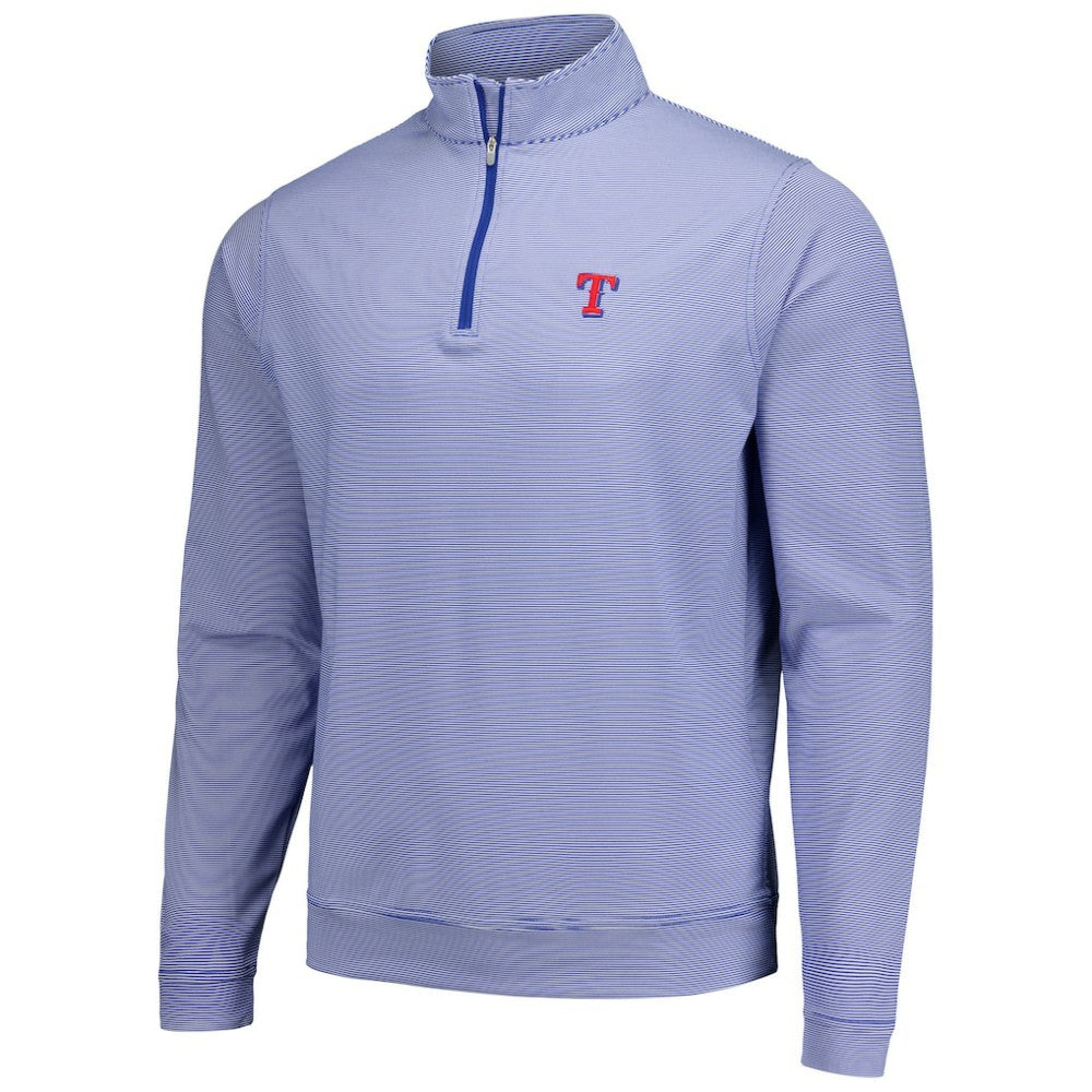 Texas Rangers Peter Millar Perth Sugar Stripe Performance Quarter-Zip Top - Royal Tops