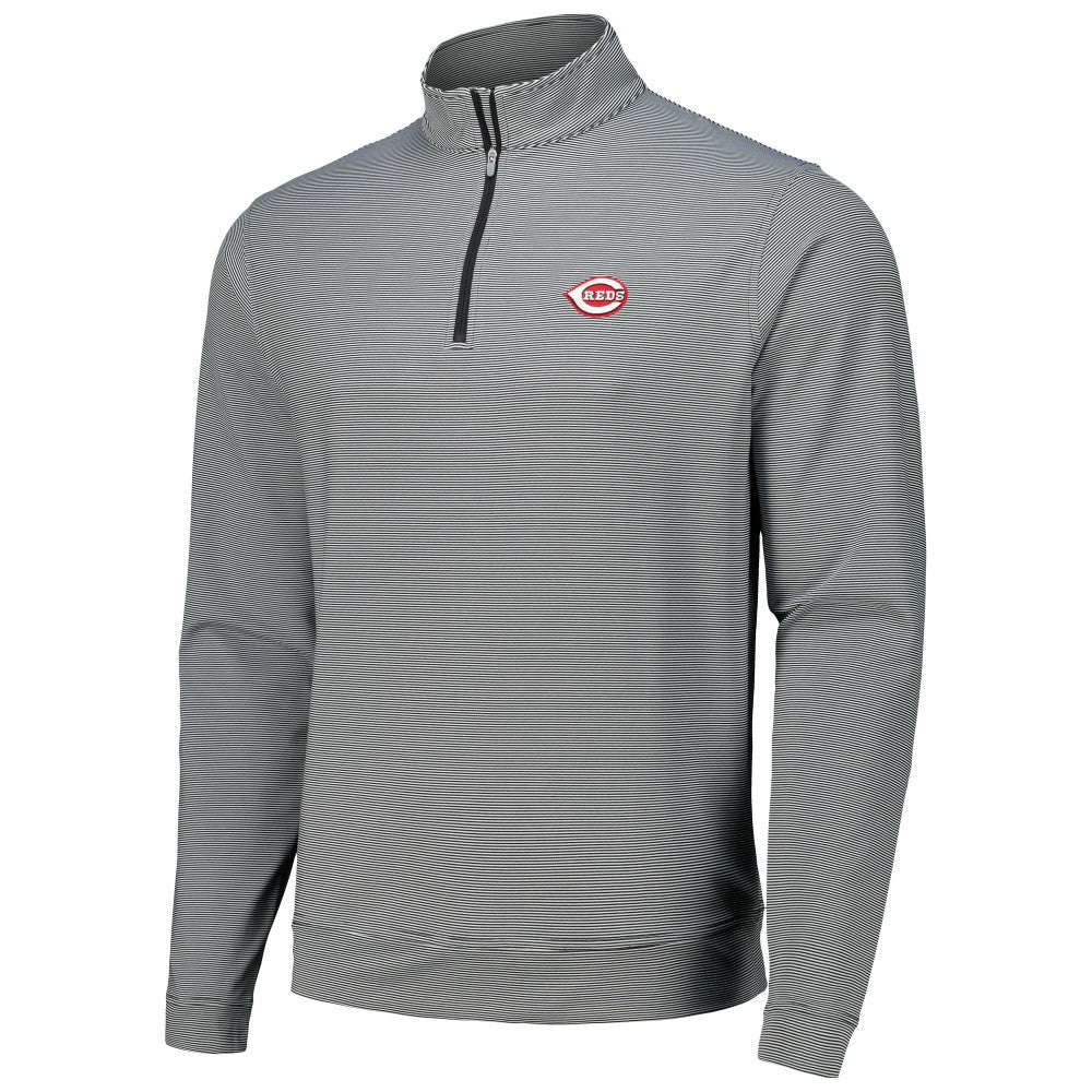 Cincinnati Reds Peter Millar Perth Sugar Stripe Performance Quarter-Zip Top - Black Tops