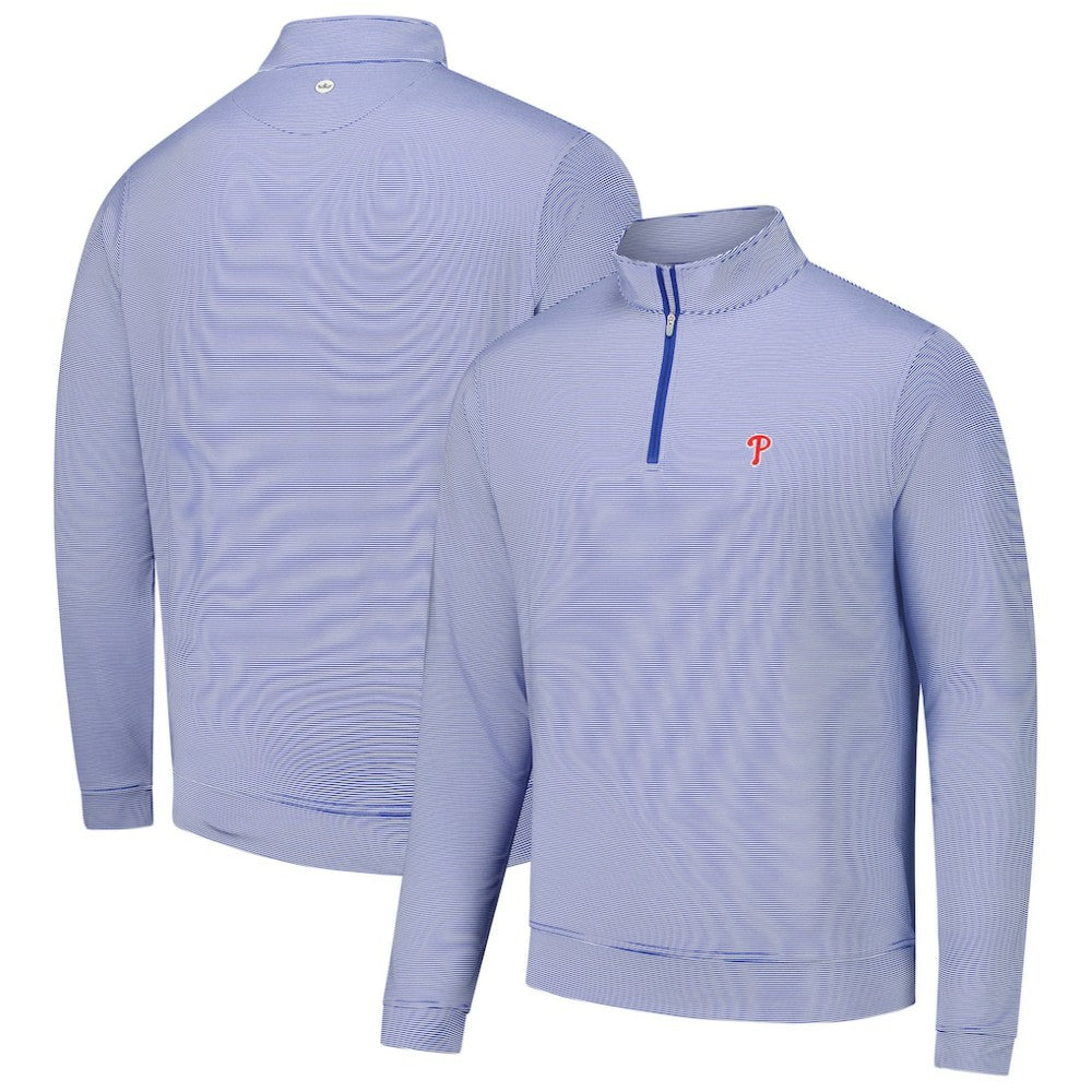 Philadelphia Phillies Peter Millar Perth Sugar Stripe Performance Quarter-Zip Top - Royal Tops