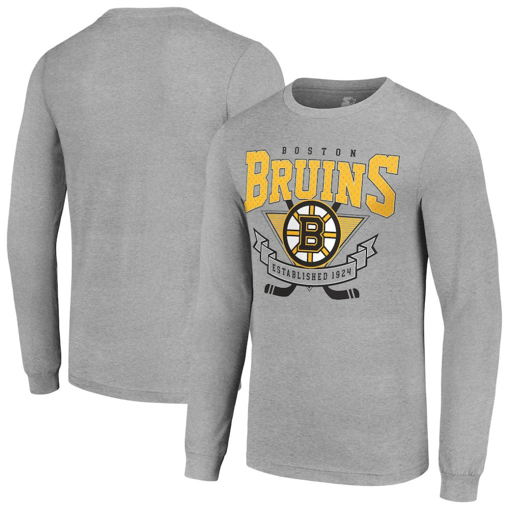 Boston Bruins Starter '80s Inspired Team Logo Long Sleeve T-Shirt - Heather Gray | US 201591836