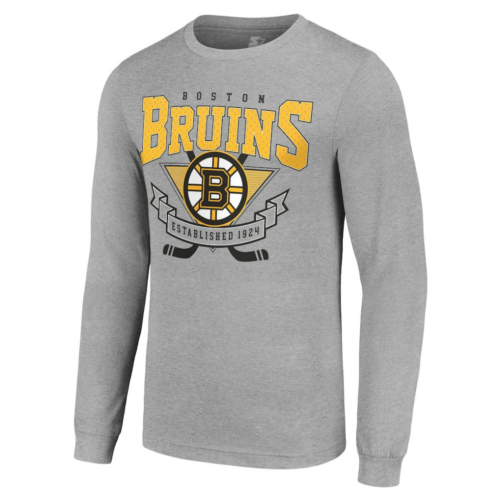 Boston Bruins Starter '80s Inspired Team Logo Long Sleeve T-Shirt - Heather Gray | US 201591836