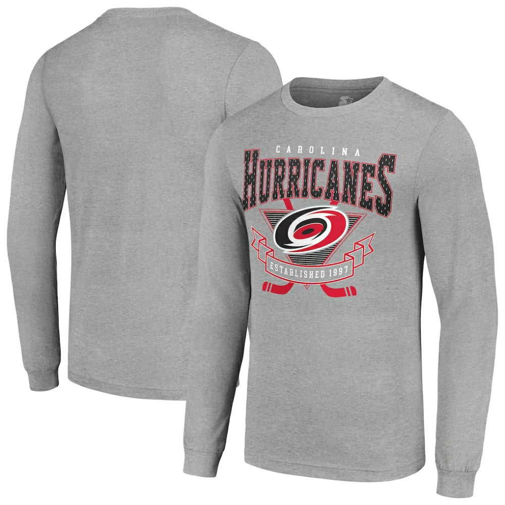 Carolina Hurricanes Starter '80s Inspired Team Logo Long Sleeve T-Shirt - Heather Gray | US 201591841