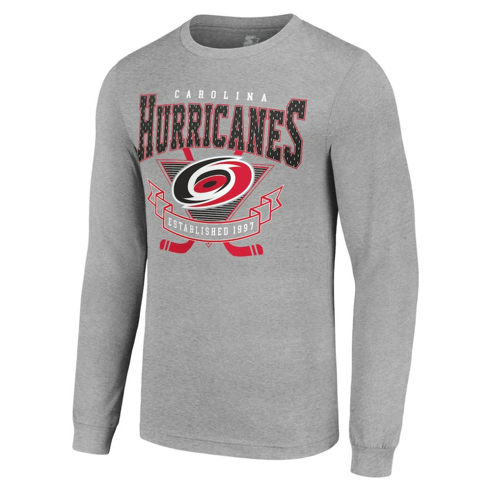 Carolina Hurricanes Starter '80s Inspired Team Logo Long Sleeve T-Shirt - Heather Gray | US 201591841