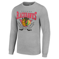 Chicago Blackhawks Starter '80s Inspired Team Logo Long Sleeve T-Shirt - Heather Gray | US 201591843