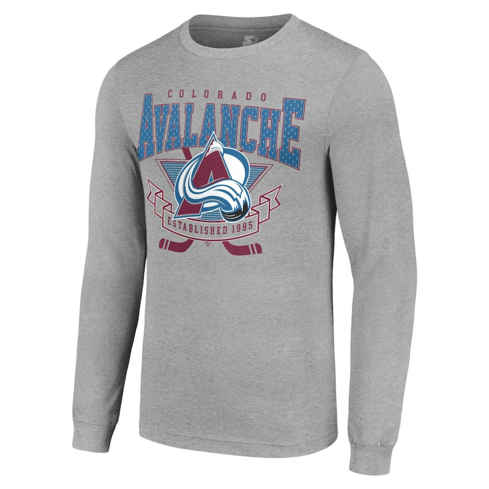Colorado Avalanche Starter '80s Inspired Team Logo Long Sleeve T-Shirt - Heather Gray | US 201591845