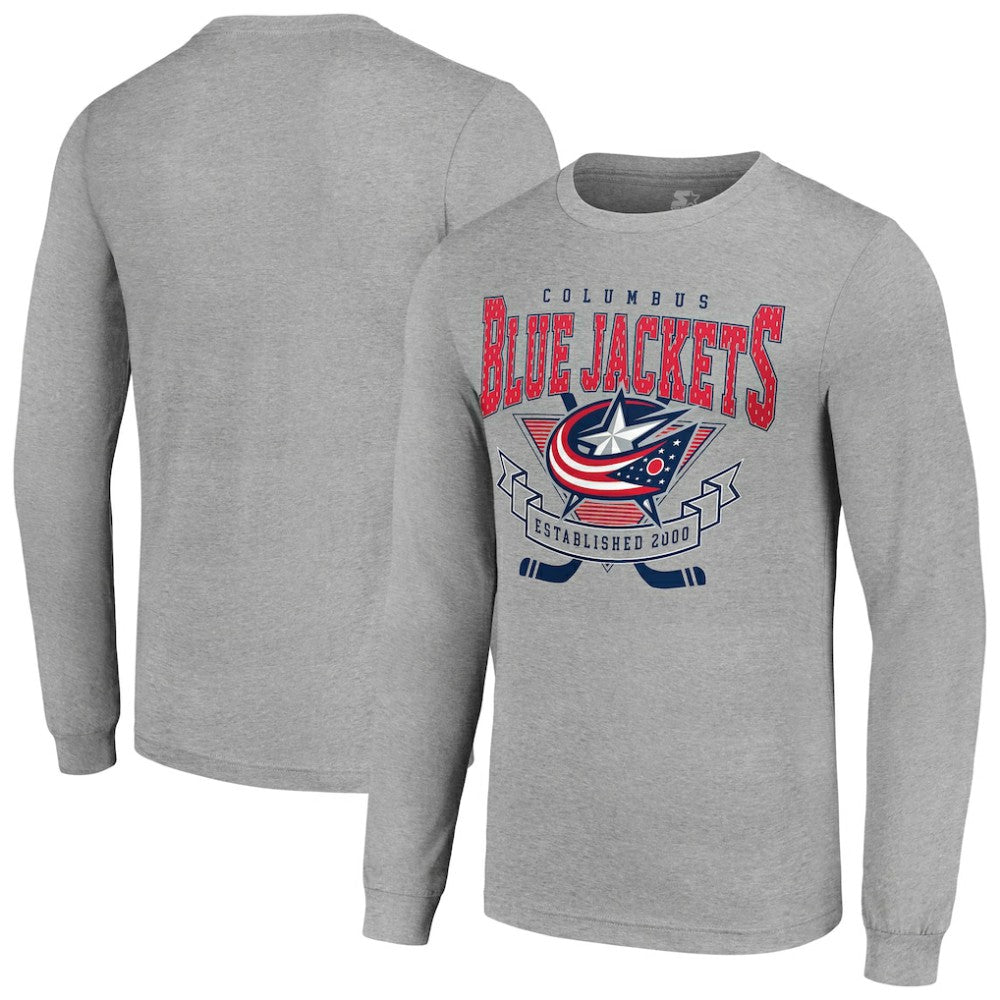Columbus Blue Jackets Starter '80s Inspired Team Logo Long Sleeve T-Shirt - Heather Gray | US 201591846
