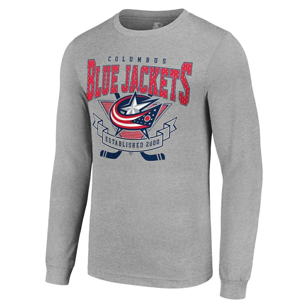 Columbus Blue Jackets Starter '80s Inspired Team Logo Long Sleeve T-Shirt - Heather Gray | US 201591846