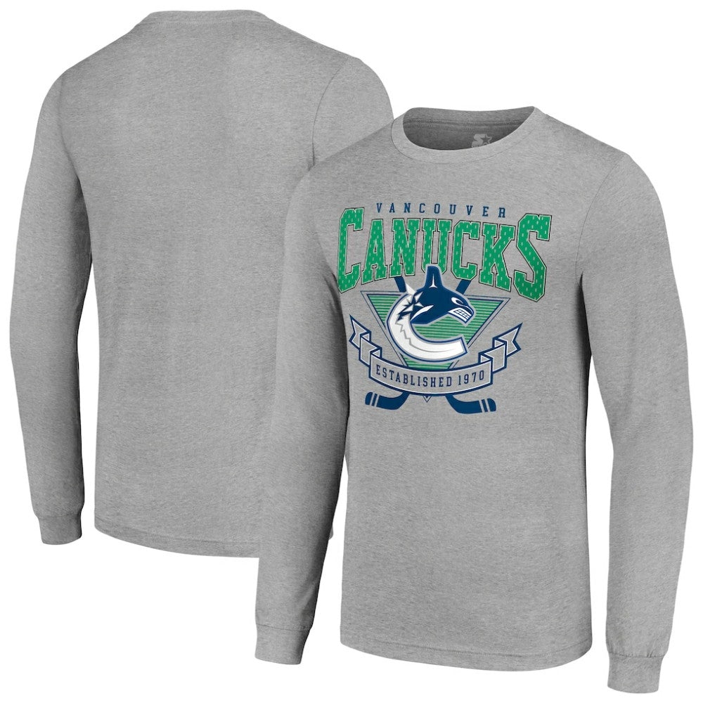 Vancouver Canucks Starter '80s Inspired Team Logo Long Sleeve T-Shirt - Heather Gray | US 201591849
