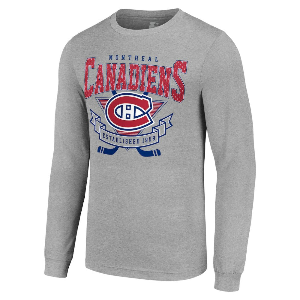 Montreal Canadiens Starter '80s Inspired Team Logo Long Sleeve T-Shirt - Heather Gray | US 201591853