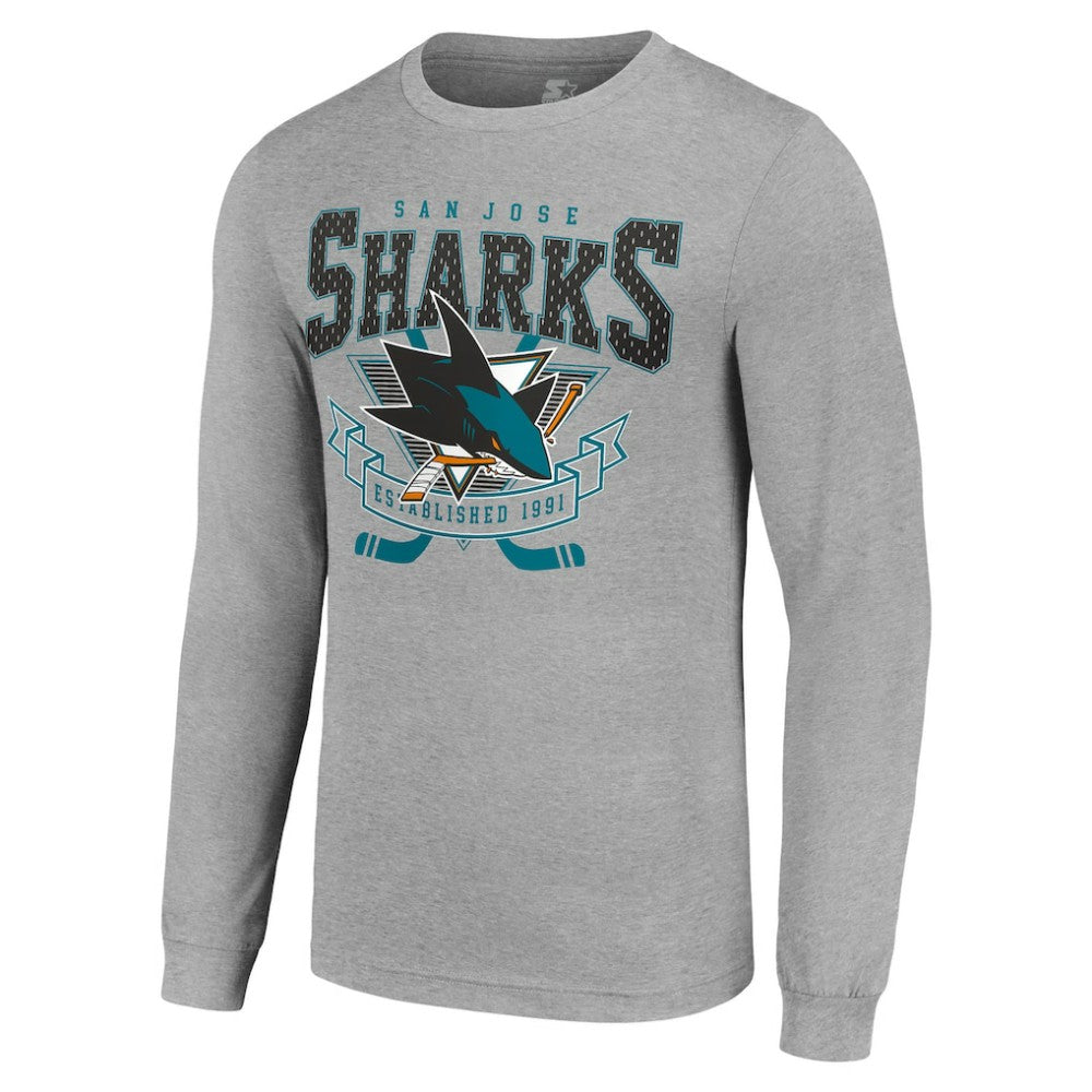 San Jose Sharks Starter '80s Inspired Team Logo Long Sleeve T-Shirt - Heather Gray | US 201591857
