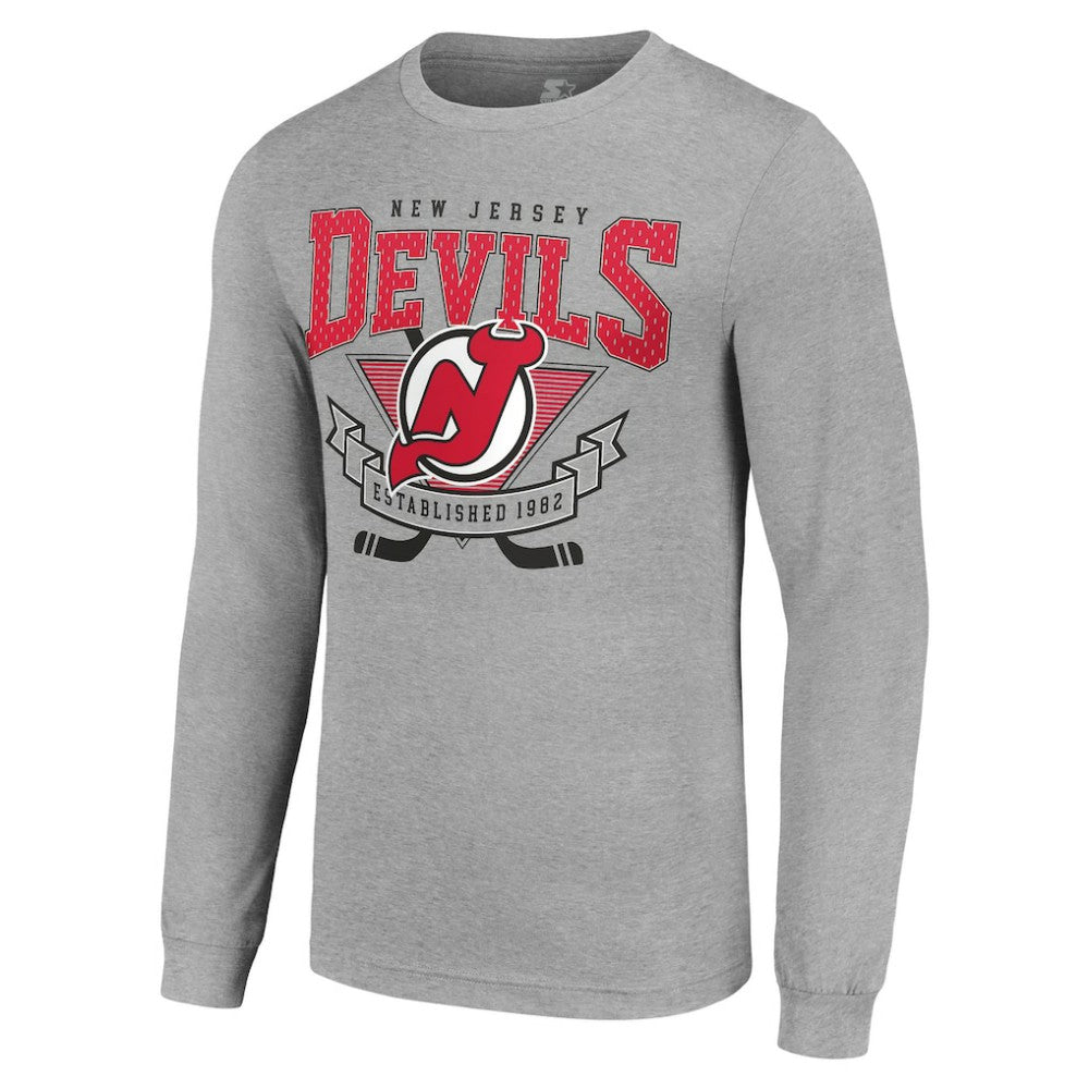 New Jersey Devils Starter '80s Inspired Team Logo Long Sleeve T-Shirt - Heather Gray | US 201591858