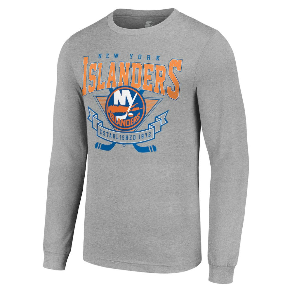 New York Islanders Starter '80s Inspired Team Logo Long Sleeve T-Shirt - Heather Gray | US 201591860