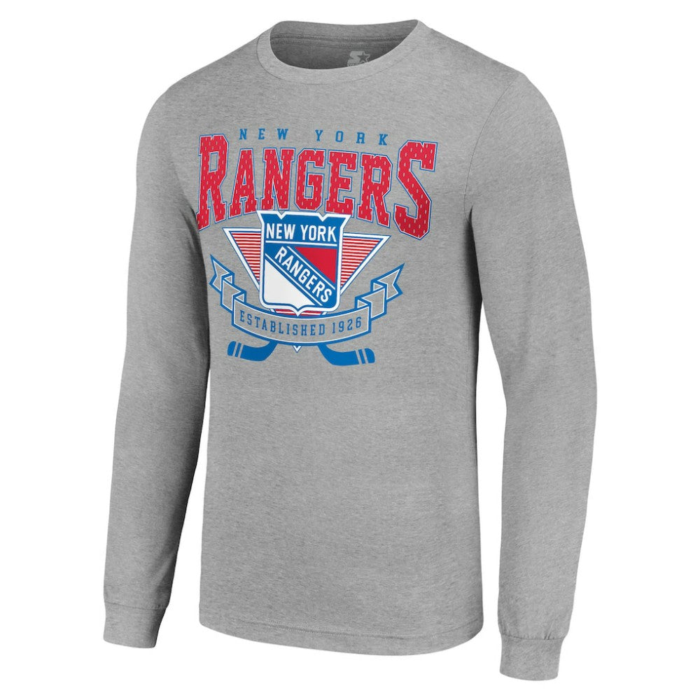 New York Rangers Starter '80s Inspired Team Logo Long Sleeve T-Shirt - Heather Gray | US 201591861