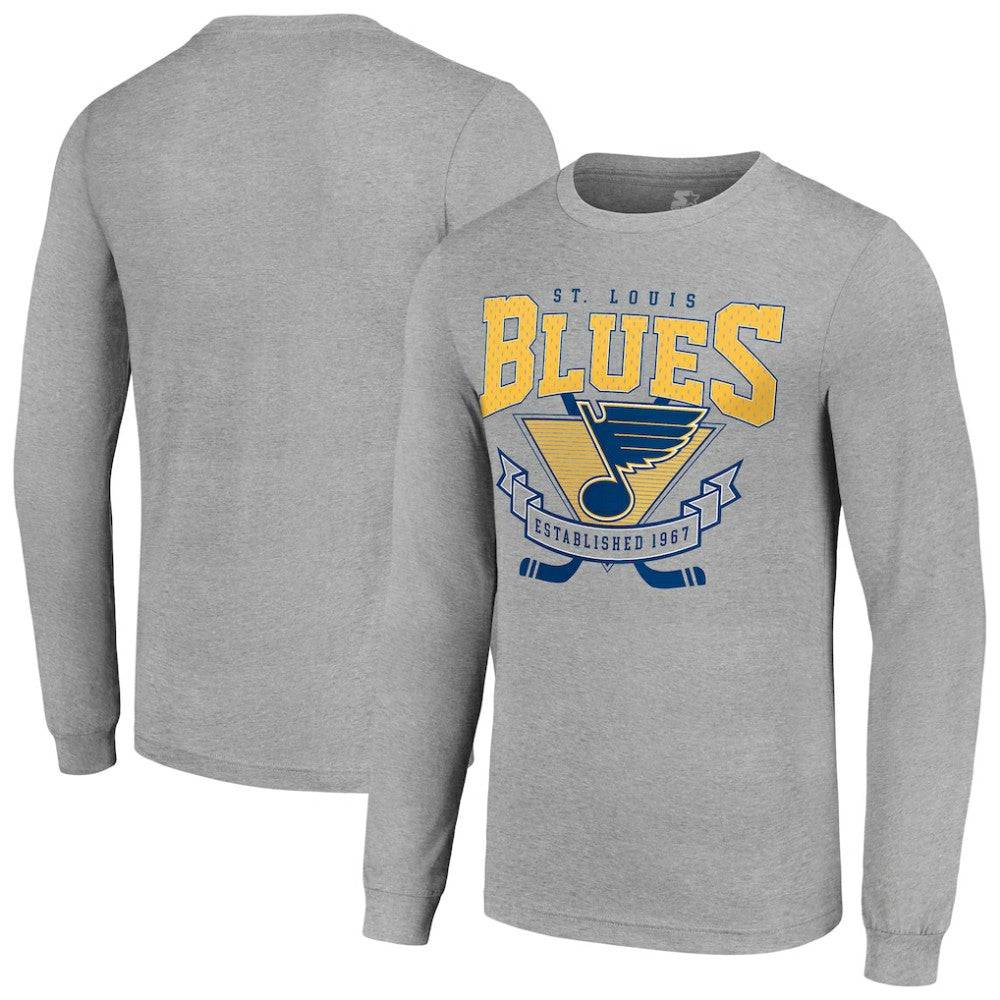 St. Louis Blues Starter '80s Inspired Team Logo Long Sleeve T-Shirt - Heather Gray | US 201591862