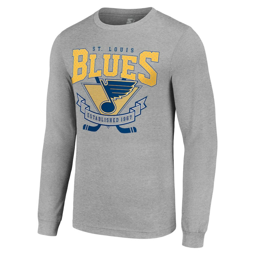 St. Louis Blues Starter '80s Inspired Team Logo Long Sleeve T-Shirt - Heather Gray | US 201591862