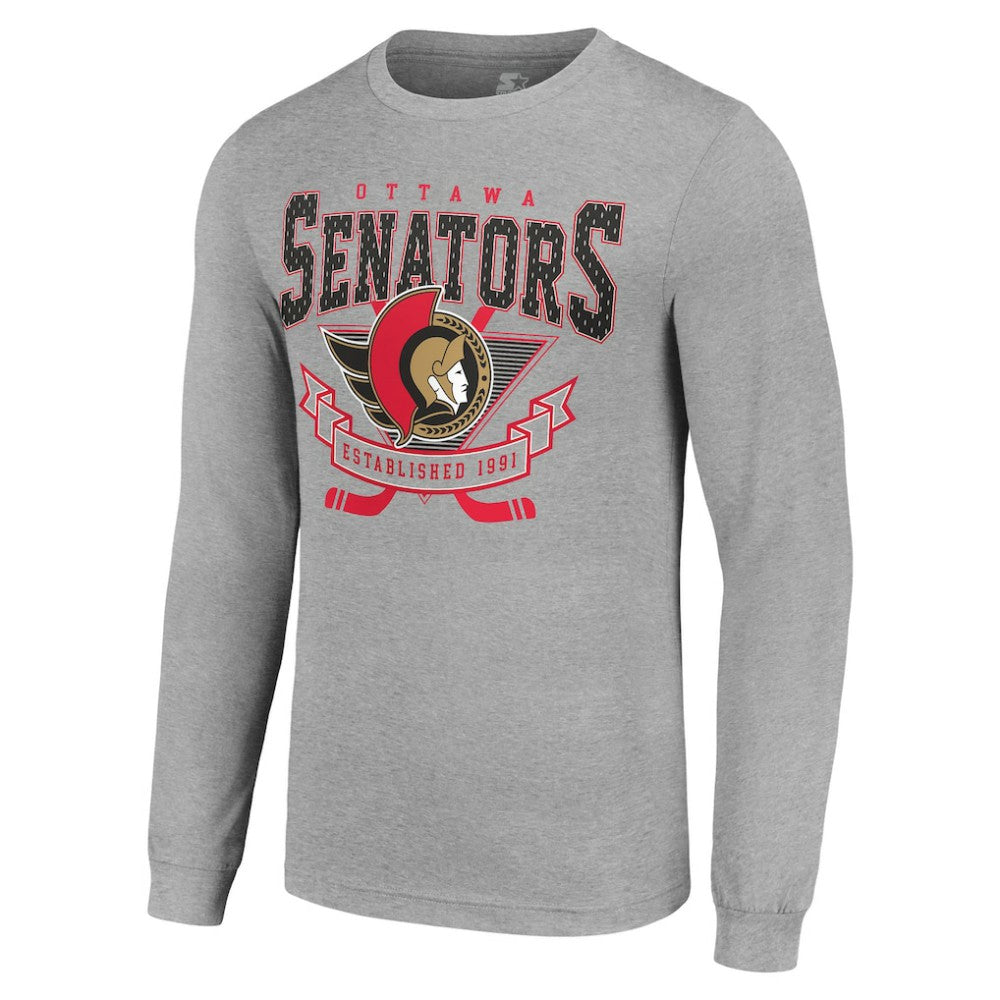 Ottawa Senators Starter '80s Inspired Team Logo Long Sleeve T-Shirt - Heather Gray | US 201591863