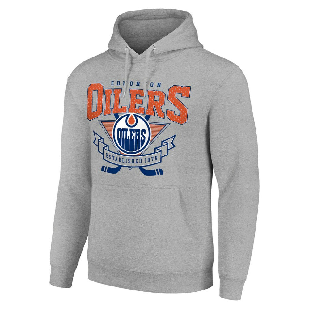 Edmonton Oilers Starter Team Logo Graphic Fleece Tri-Blend Pullover Hoodie - Heather Gray | US 201591933