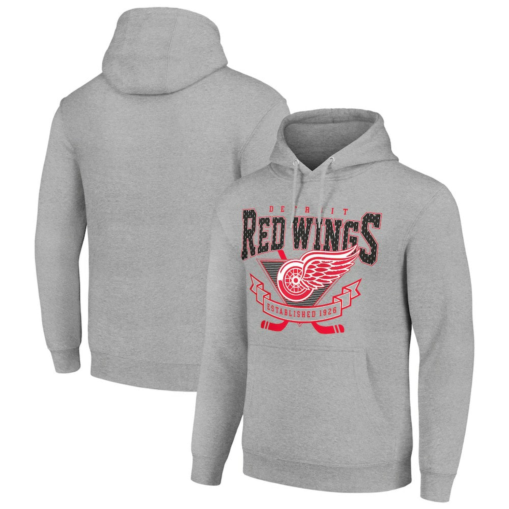 Detroit Red Wings Starter Team Logo Graphic Fleece Tri-Blend Pullover Hoodie - Heather Gray | US 201591940