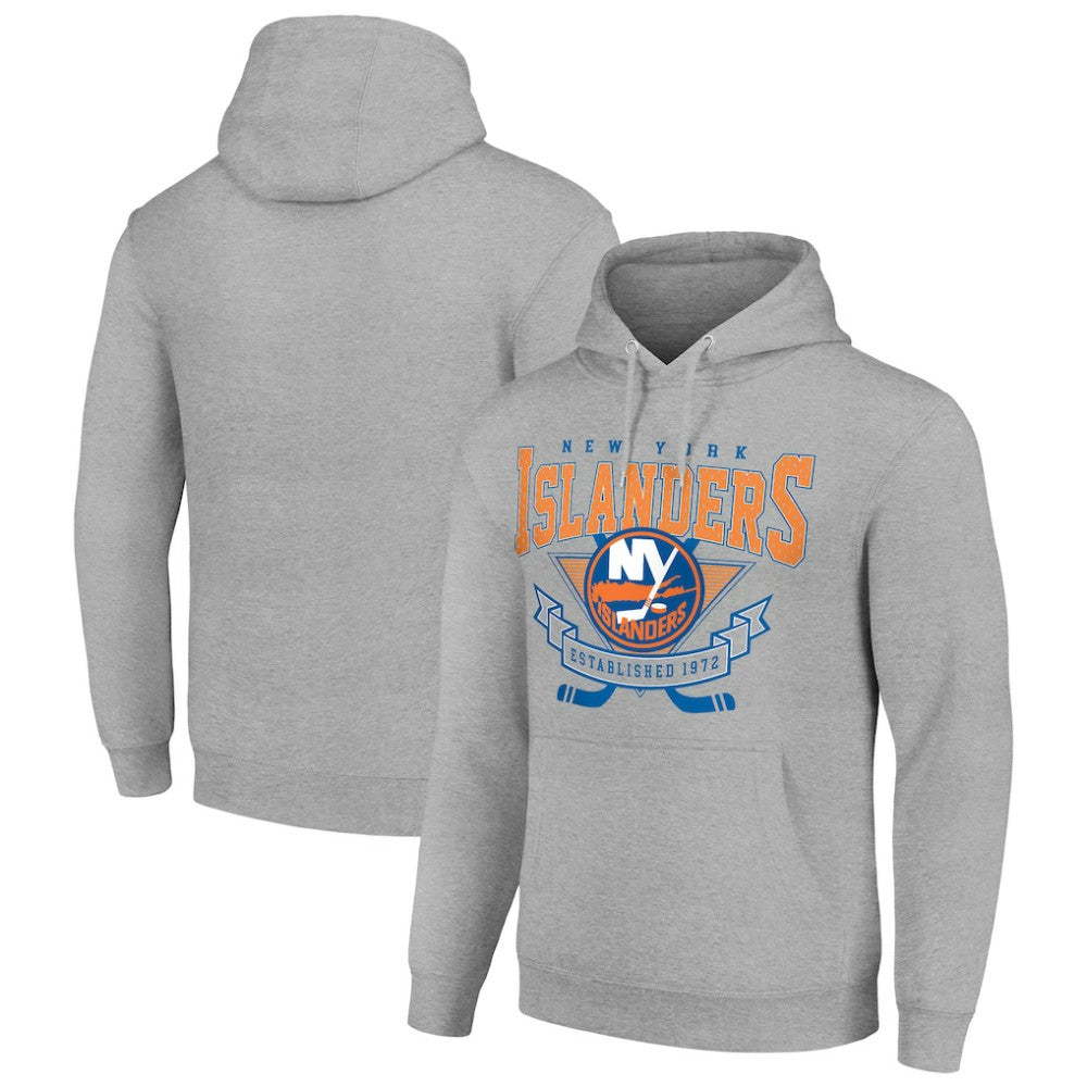 New York Islanders Starter Team Logo Graphic Fleece Tri-Blend Pullover Hoodie - Heather Gray | US 201591941