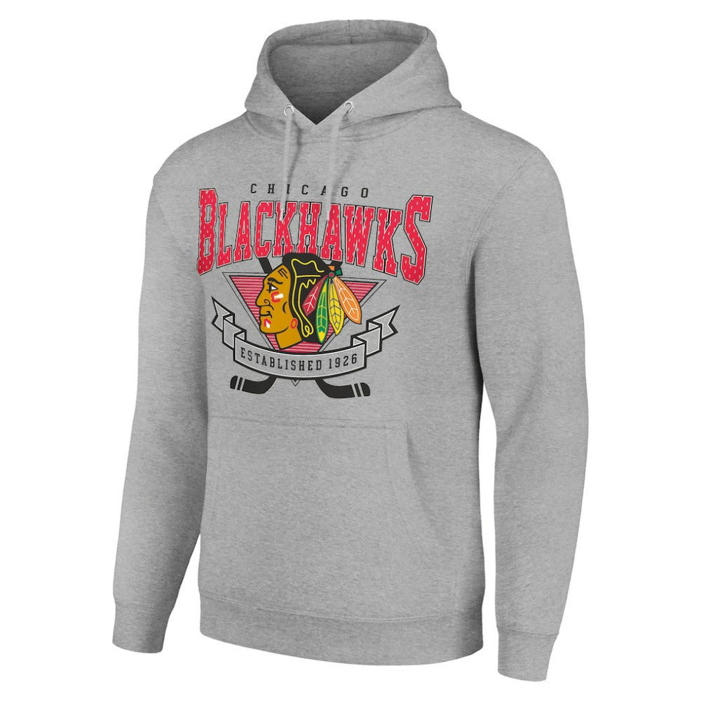 Chicago Blackhawks Starter Team Logo Graphic Fleece Tri-Blend Pullover Hoodie - Heather Gray | US 201591952