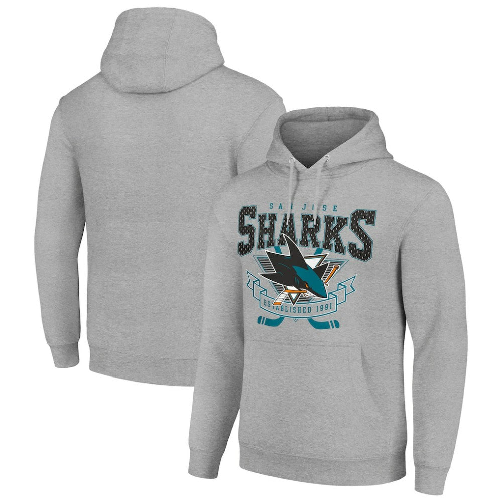 San Jose Sharks Starter Team Logo Graphic Fleece Tri-Blend Pullover Hoodie - Heather Gray | US 201591969