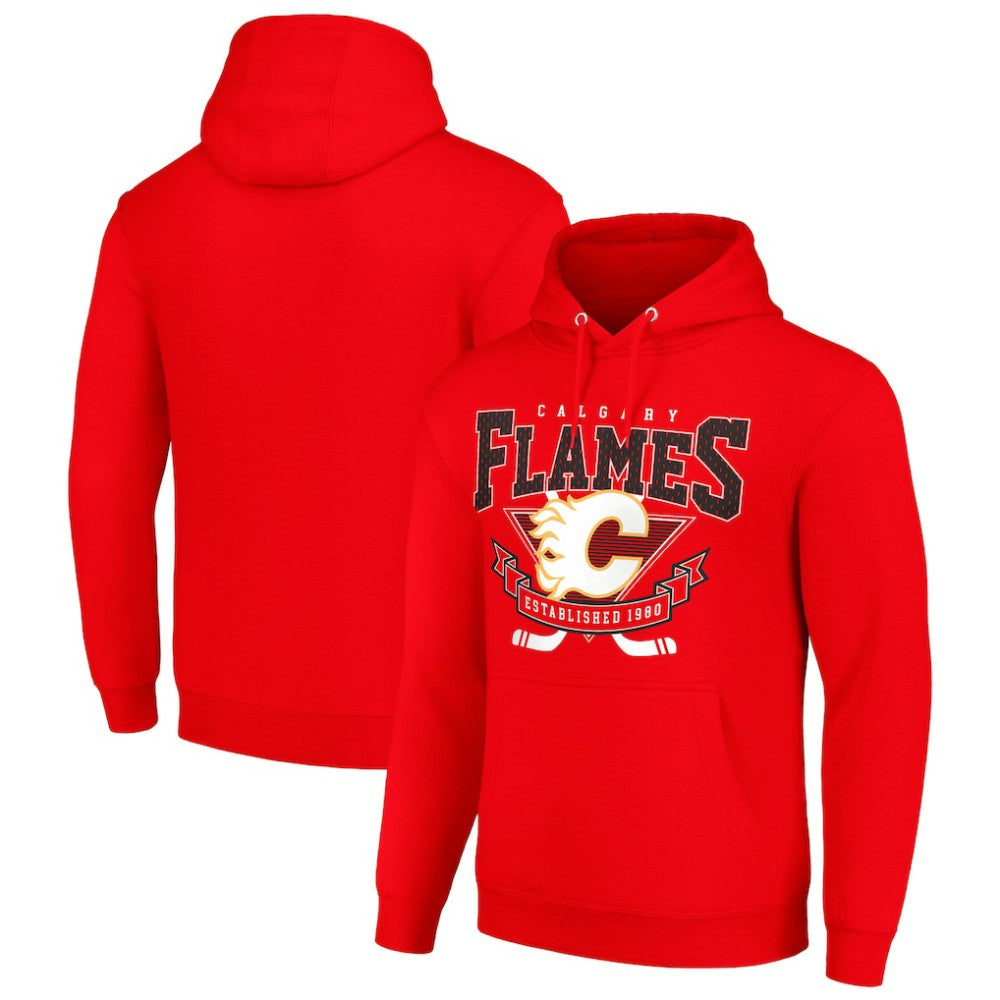 Calgary Flames Starter Team Logo Graphic Fleece Tri-Blend Pullover Hoodie - Red | US 201591975
