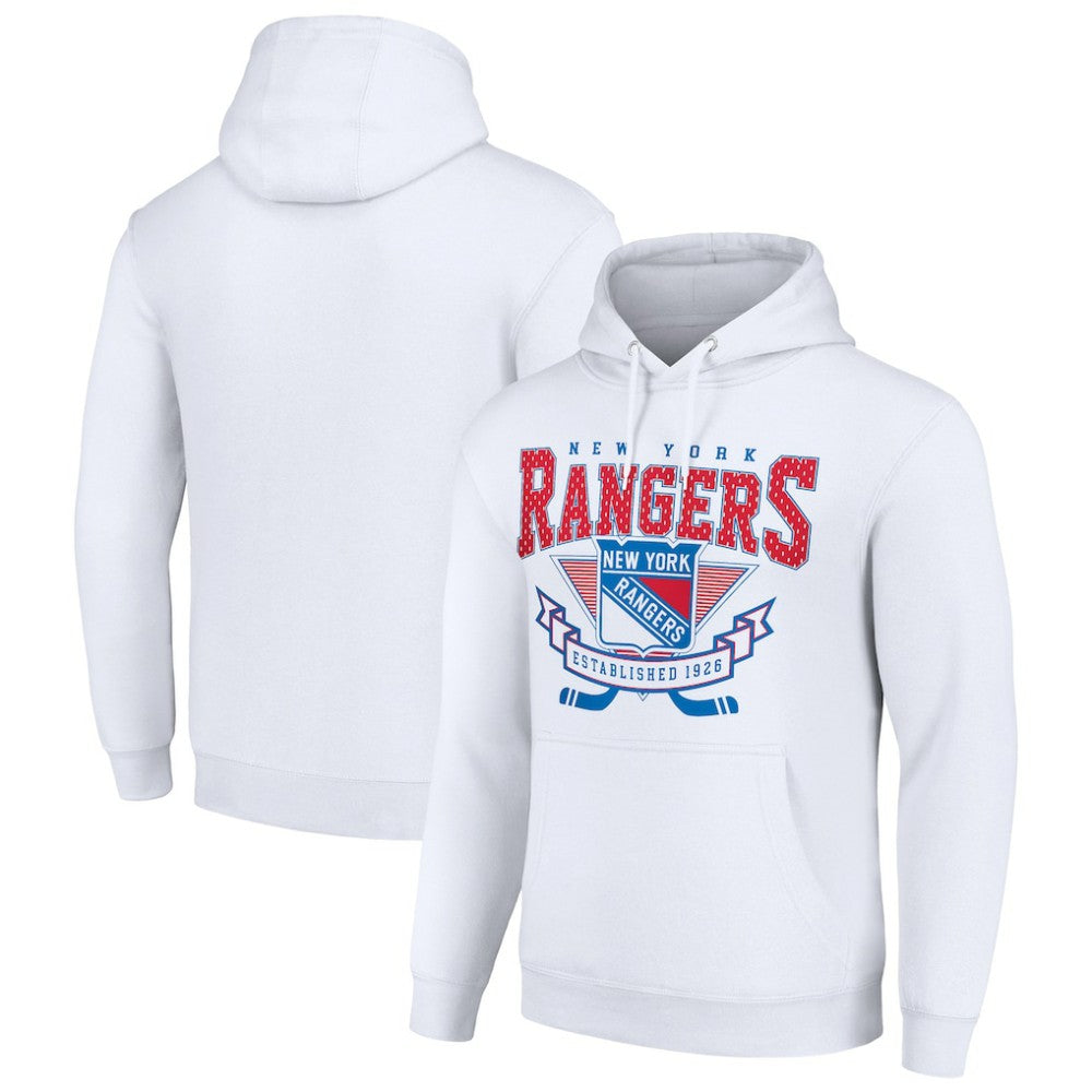New York Rangers Starter Team Logo Graphic Fleece Tri-Blend Pullover Hoodie - White | US 201591985