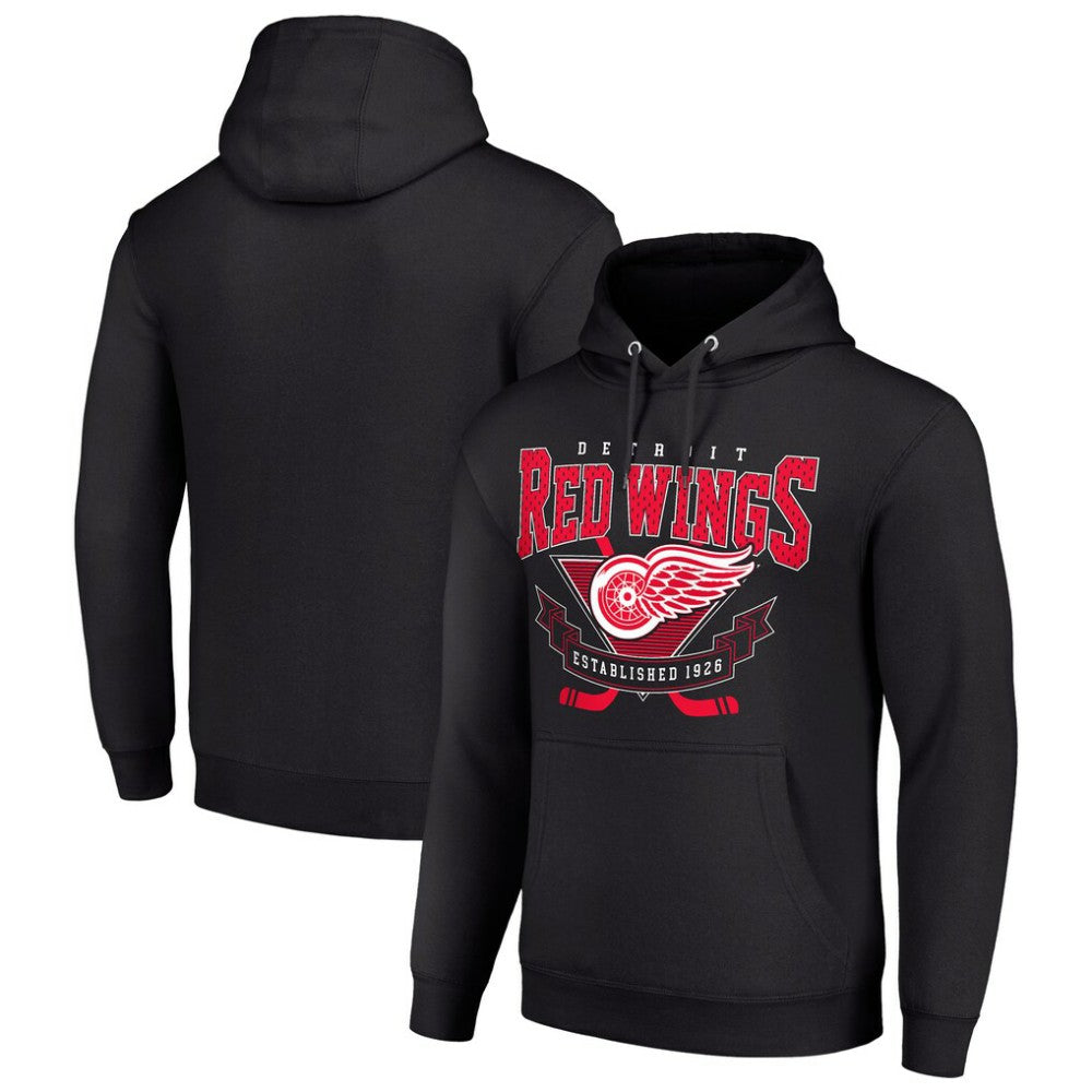 Detroit Red Wings Starter Team Logo Graphic Fleece Tri-Blend Pullover Hoodie - Black | US 201591992